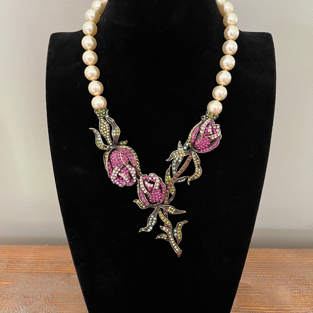 Elegant Pearl and Pink Floral Necklace